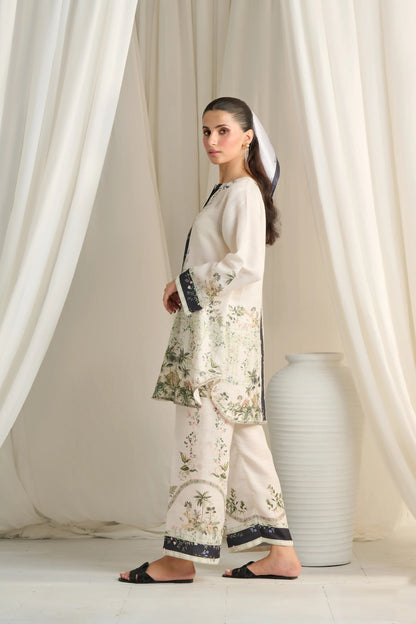 Ivory Bloom Co-ord Set – Cream with Botanical Detailing