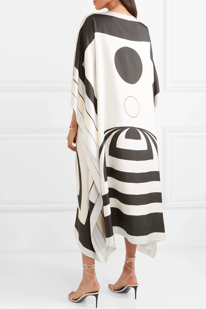 Chic Black & White Geometric Print Kaftan