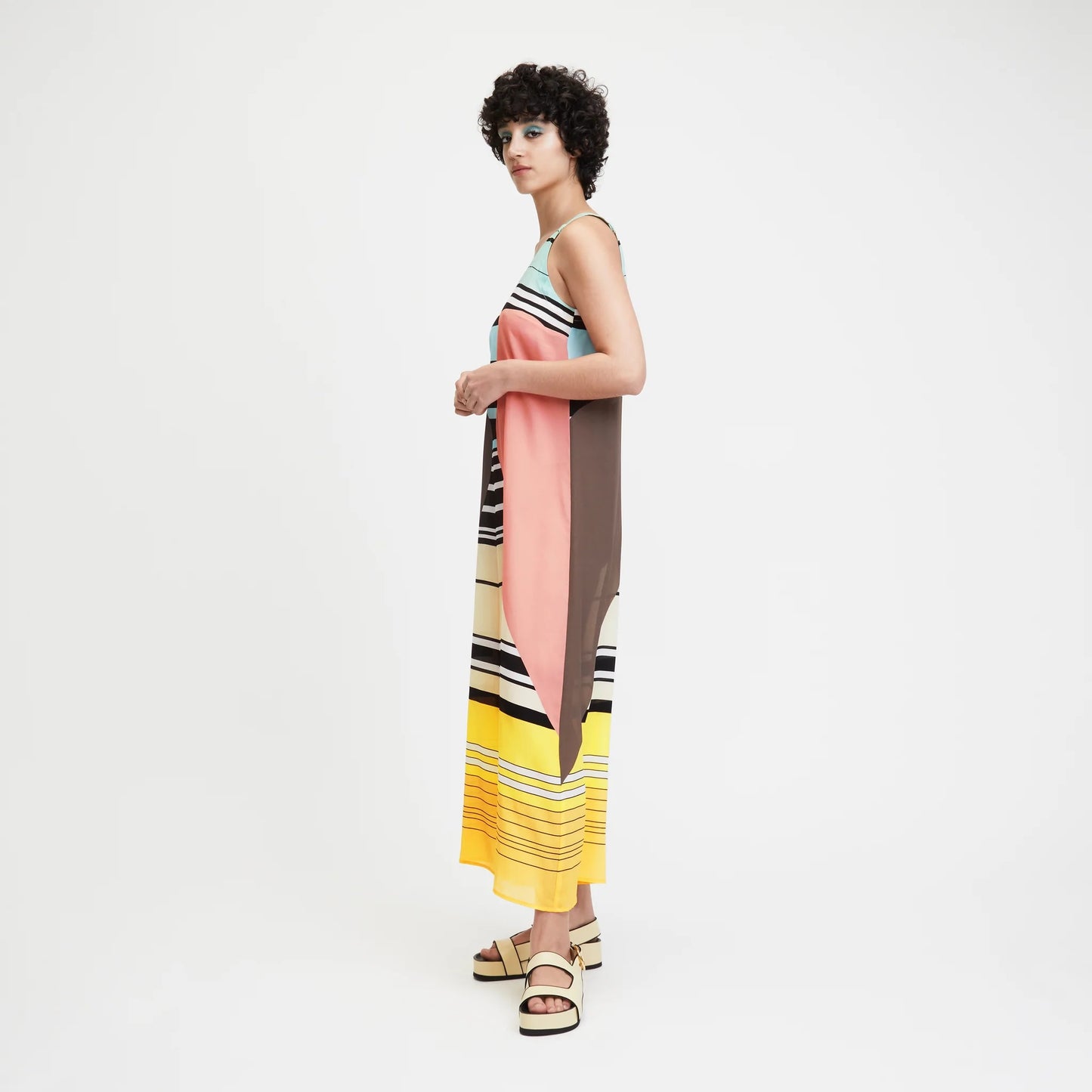 Sunset Spectrum Silk Maxi Dress – Modern Geometry Meets Summer Ease