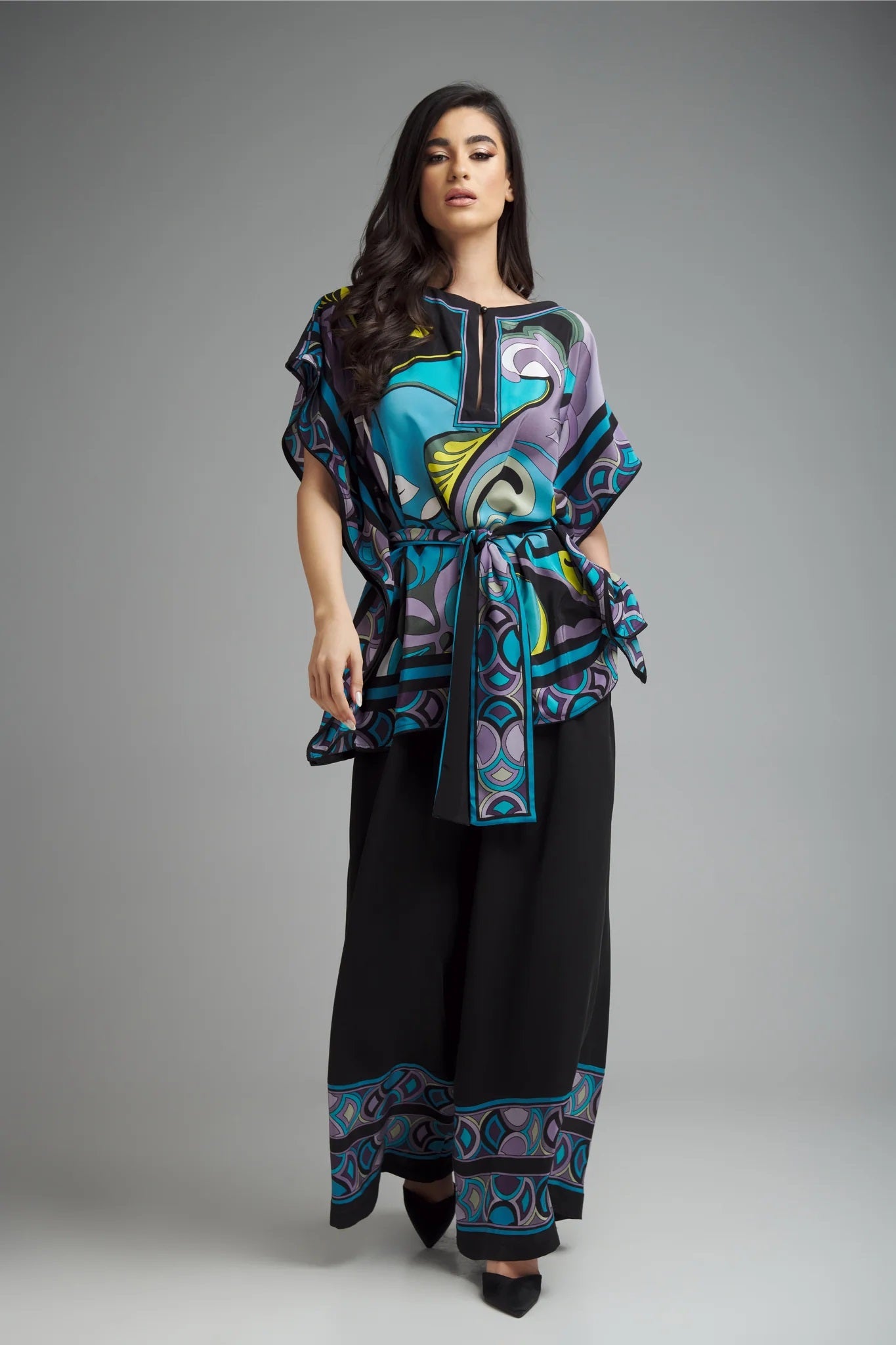 Midnight Muse Printed Kaftan Co-ord Set – Teal & Black