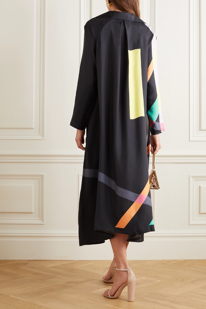 Black Long-Sleeve Geometric Striped Kaftan