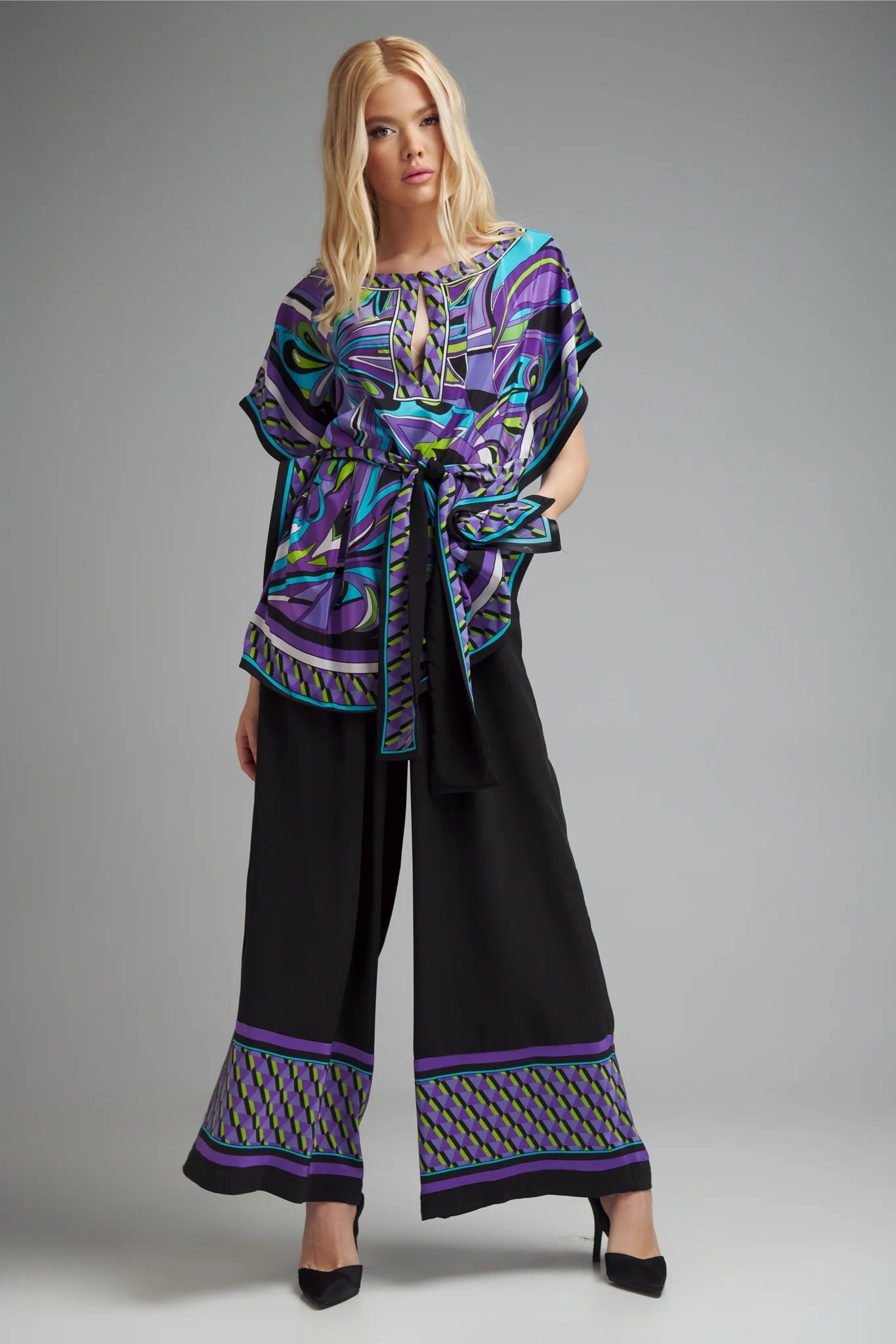 Midnight Mirage Printed Kaftan Co-ord Set – Purple & Teal