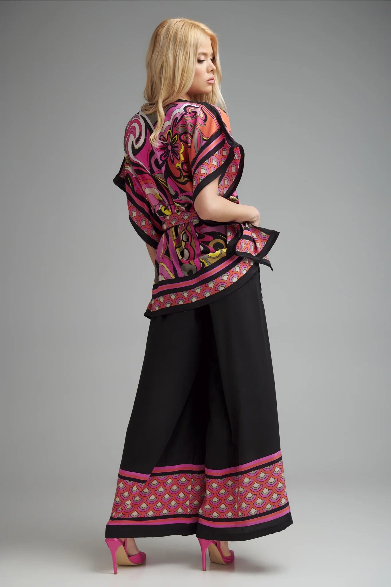 Fuchsia Dream Printed Kaftan Co-ord Set – Pink & Black