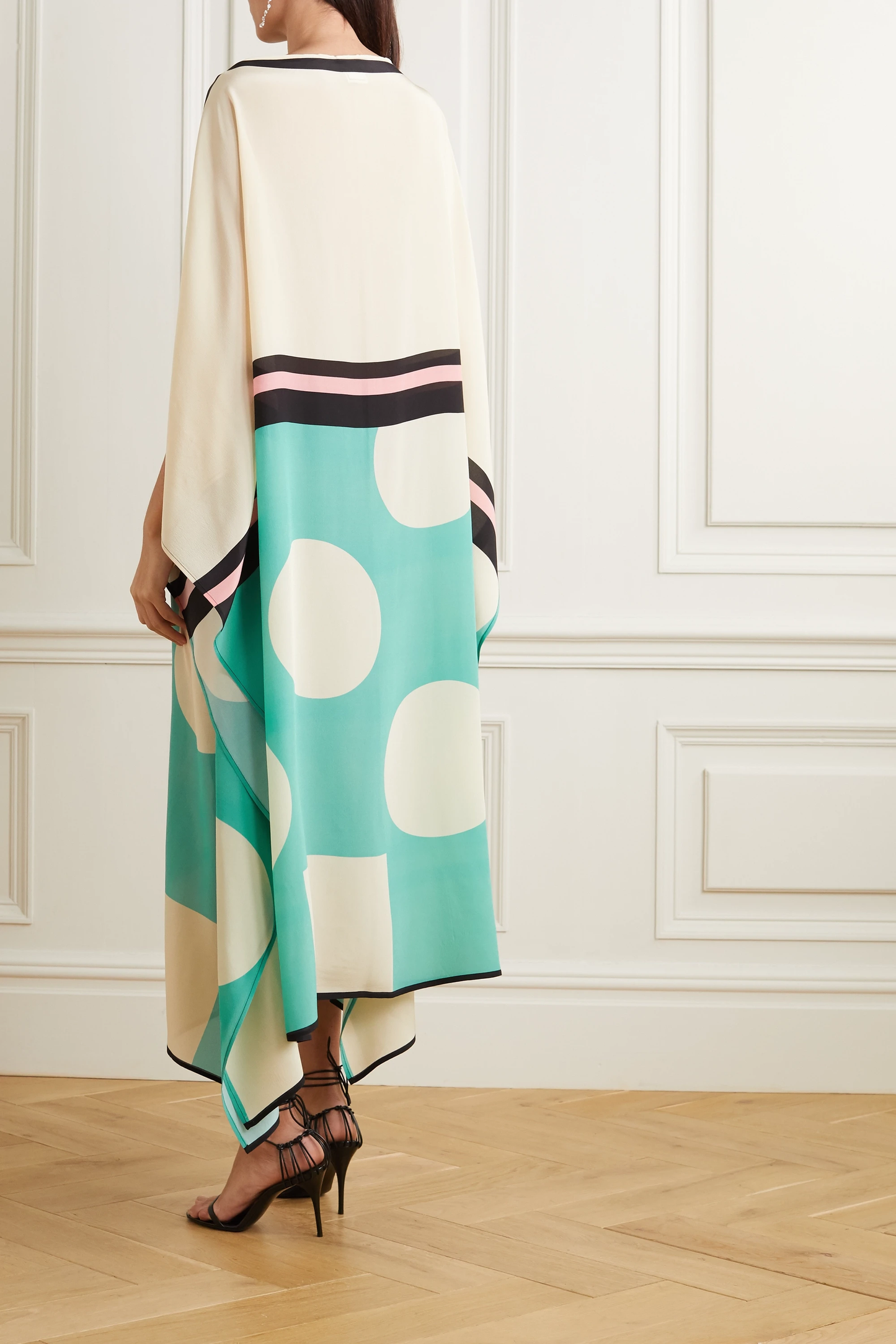 Elegant Beige & Mint Polka Print Kaftan