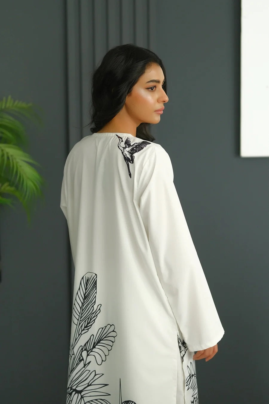 Eden Noir Co-ord Set – White with Black Botanical Print