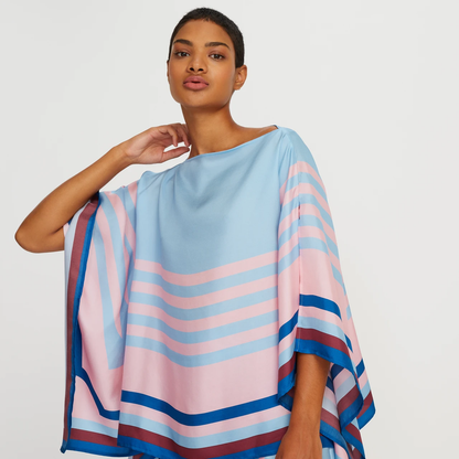 Pastel Blue & Pink Striped Silk Co-ord Set (Kaftan Top & Wide-Leg Pants)