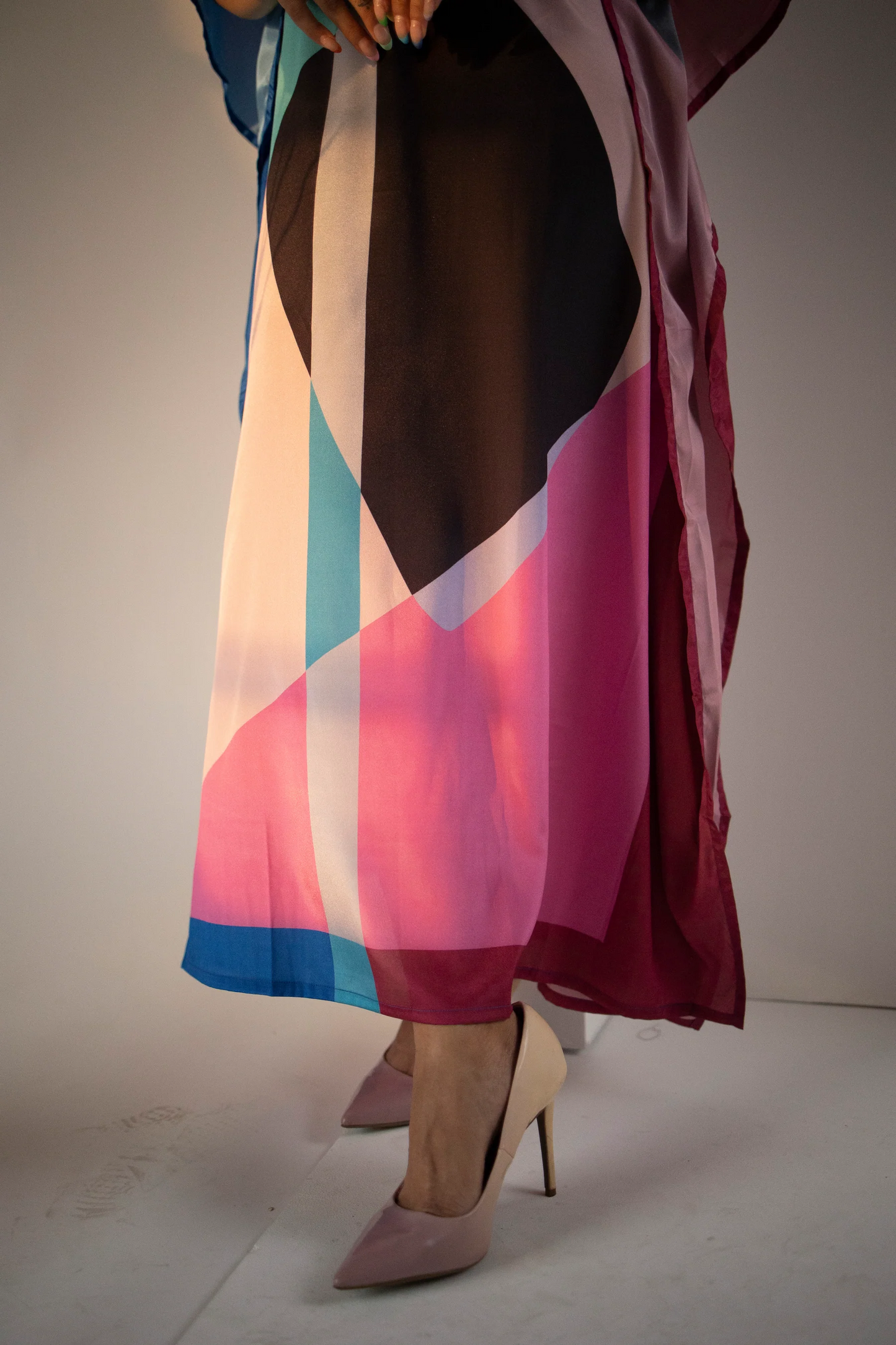 Abstract Multicolor Luxe Satin Kaftan