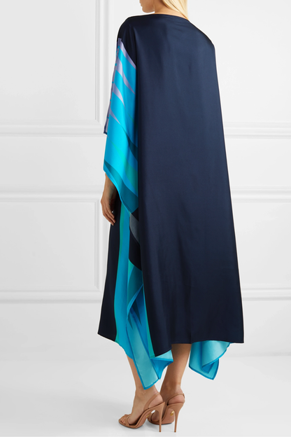 Midnight Blue & Aqua Abstract Panel Kaftan