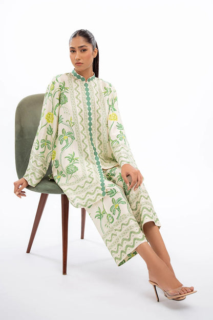 Palm Whisper Printed Co-ord Set – Ivory Green