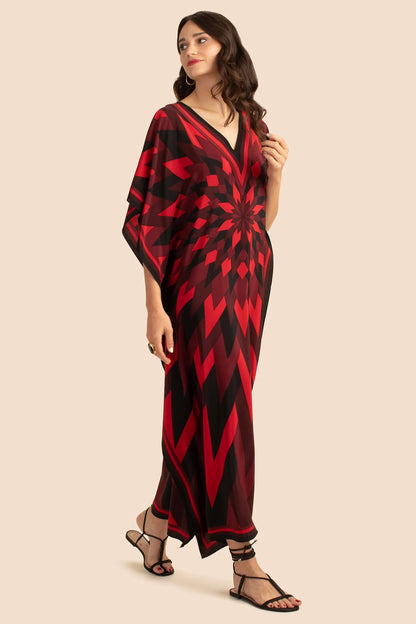Emerald Mirage Geometric Kaftan Dress – Bold, Modern & Effortlessly Elegant