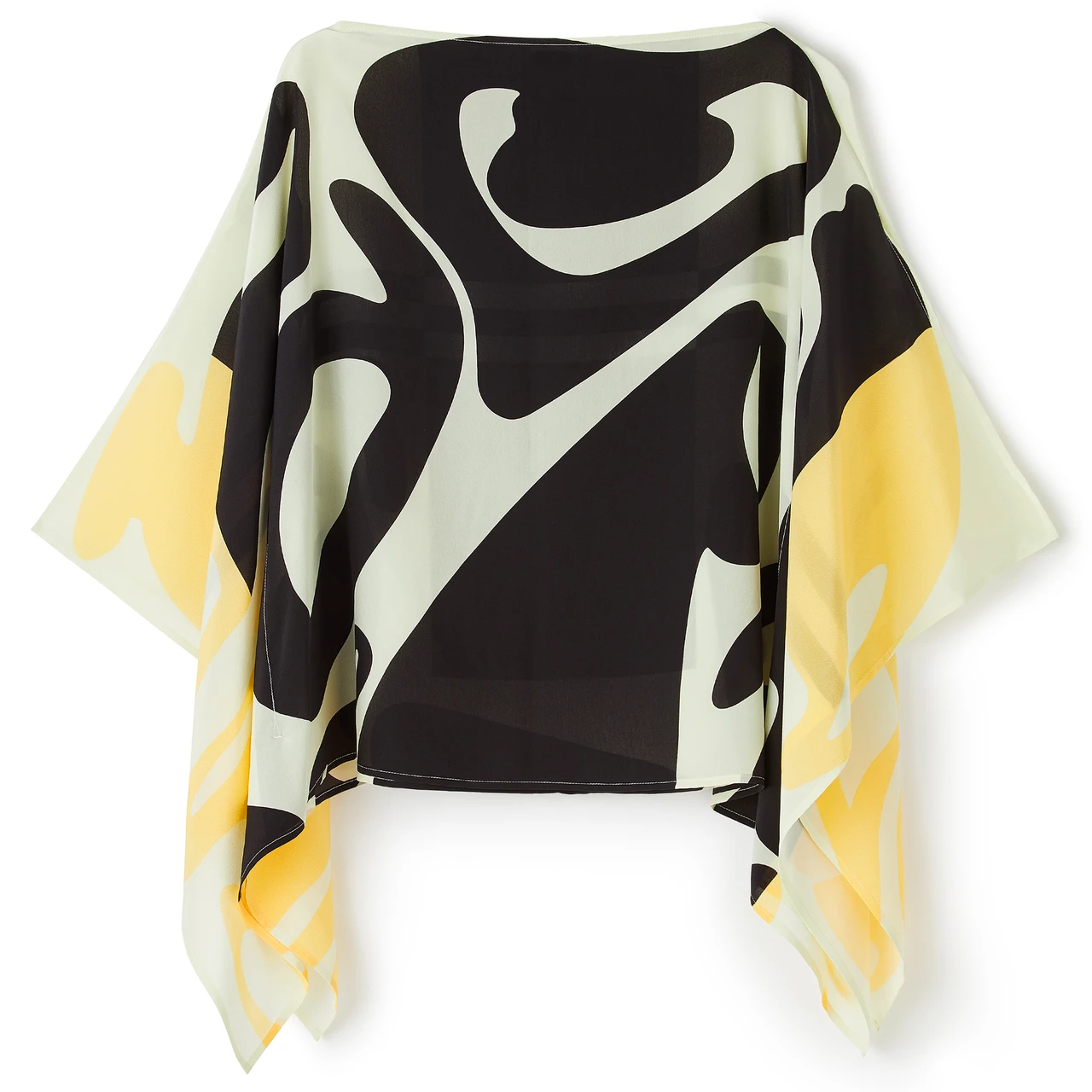 Black & Ivory Abstract Silk Co-ord Set (Kaftan Top & Wide-Leg Pants)