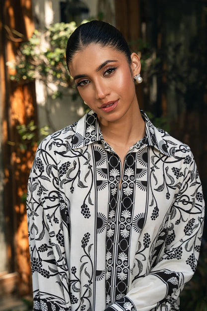 Ethereal Noir Printed Co-ord Set – Black & White Elegance