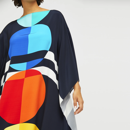 Bold Navy Multicolor Circle Print Kaftan