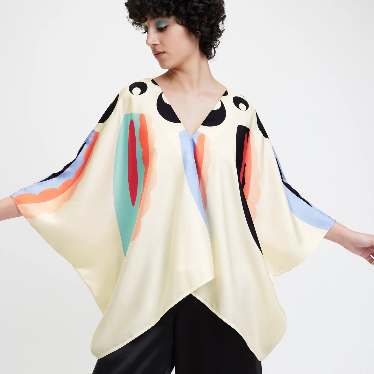 Modern Abstract Silk Co-ord Set – Ivory & Multicolor