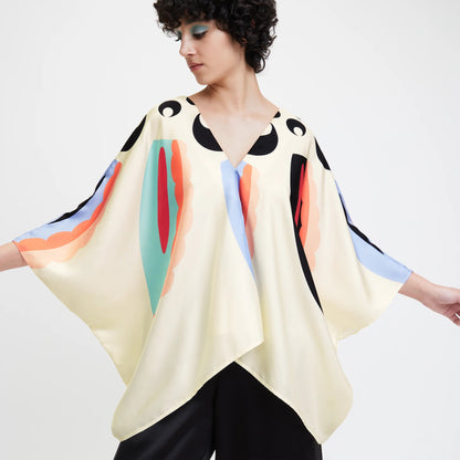 Modern Abstract Silk Co-ord Set – Ivory & Multicolor