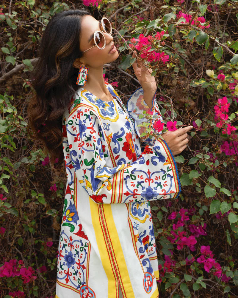 Mediterranean Mosaic Printed Co-ord Set – Multicolor on White