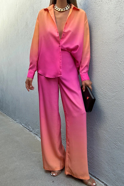 Sunset Glow Ombre Co-ord Set – Coral & Fuchsia Edition