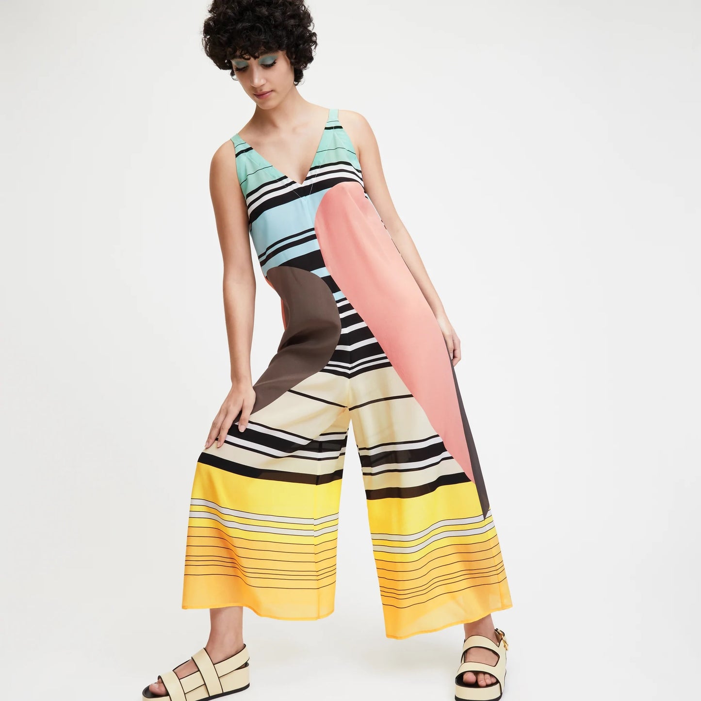 Sunset Spectrum Silk Maxi Dress – Modern Geometry Meets Summer Ease