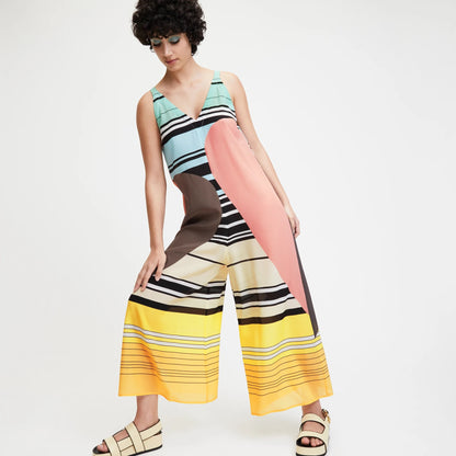 Sunset Spectrum Silk Maxi Dress – Modern Geometry Meets Summer Ease