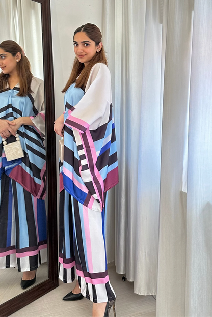 Azure Striped Kaftan Set – Modern Elegance in Motion