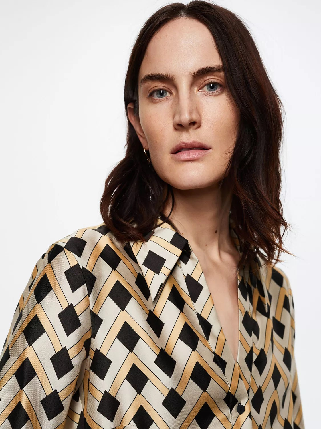 Golden Maze Satin Shirt Dress – Black & Gold