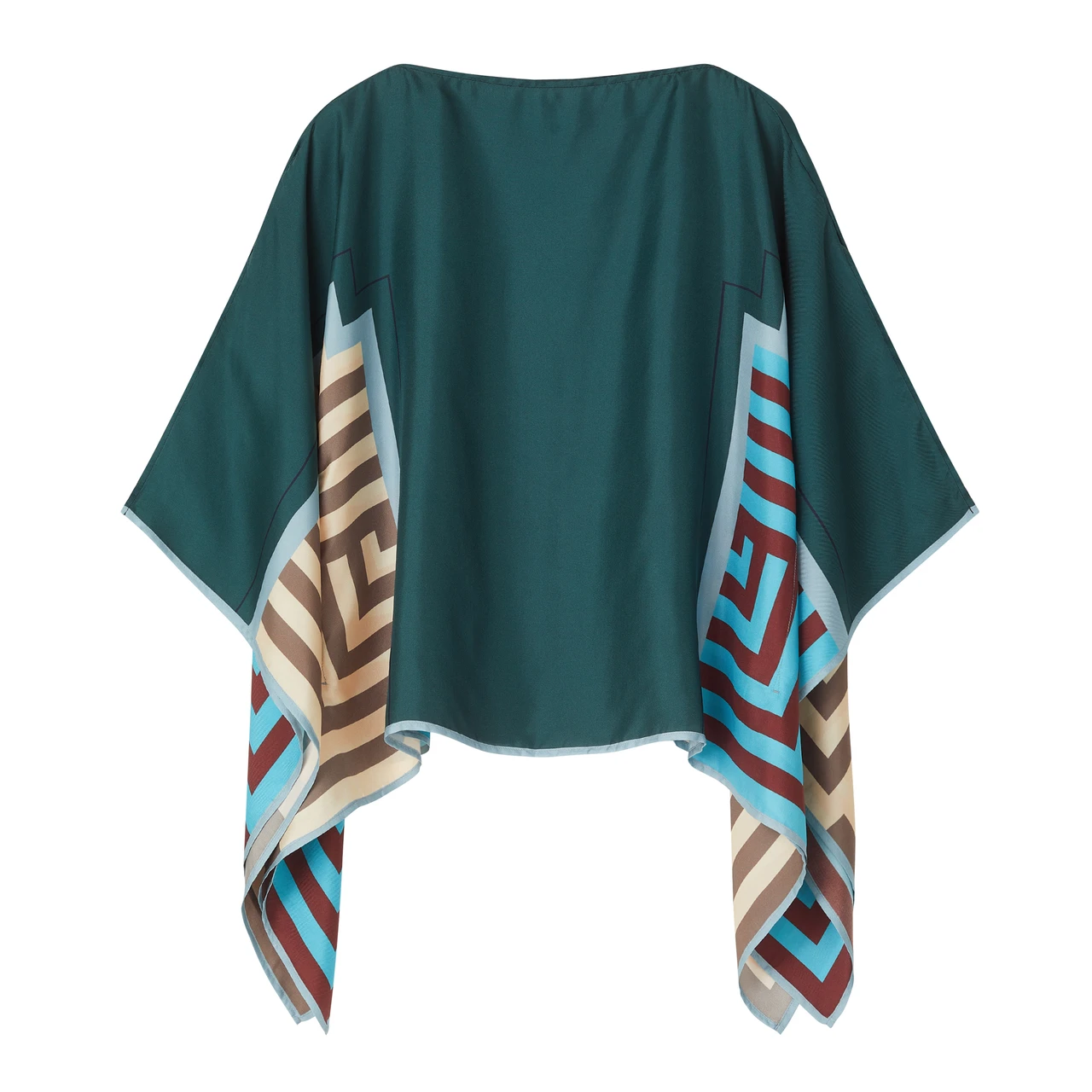 Teal Geometric Silk Co-ord Set (Kaftan Top & Wide-Leg Pants)