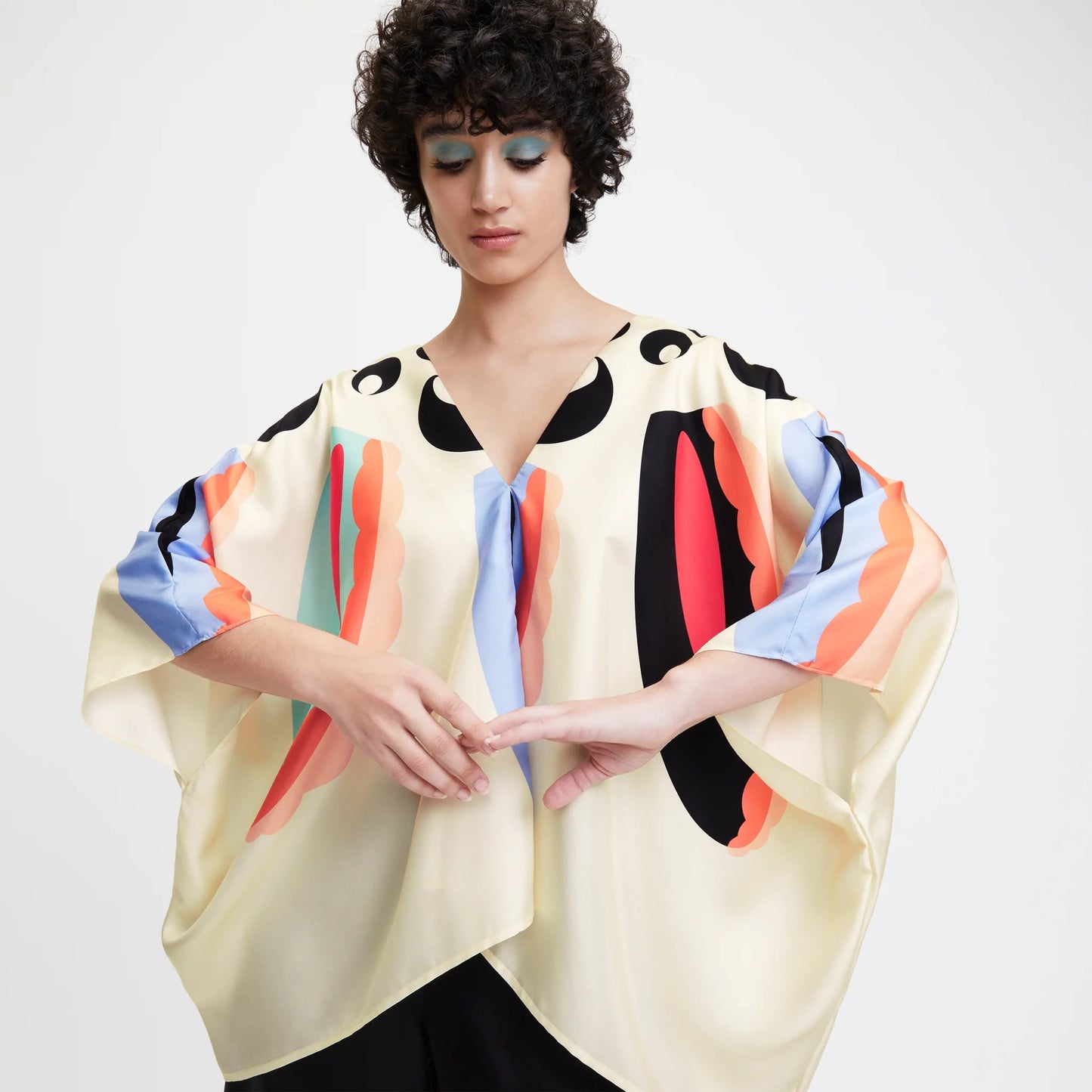 Modern Abstract Silk Co-ord Set – Ivory & Multicolor