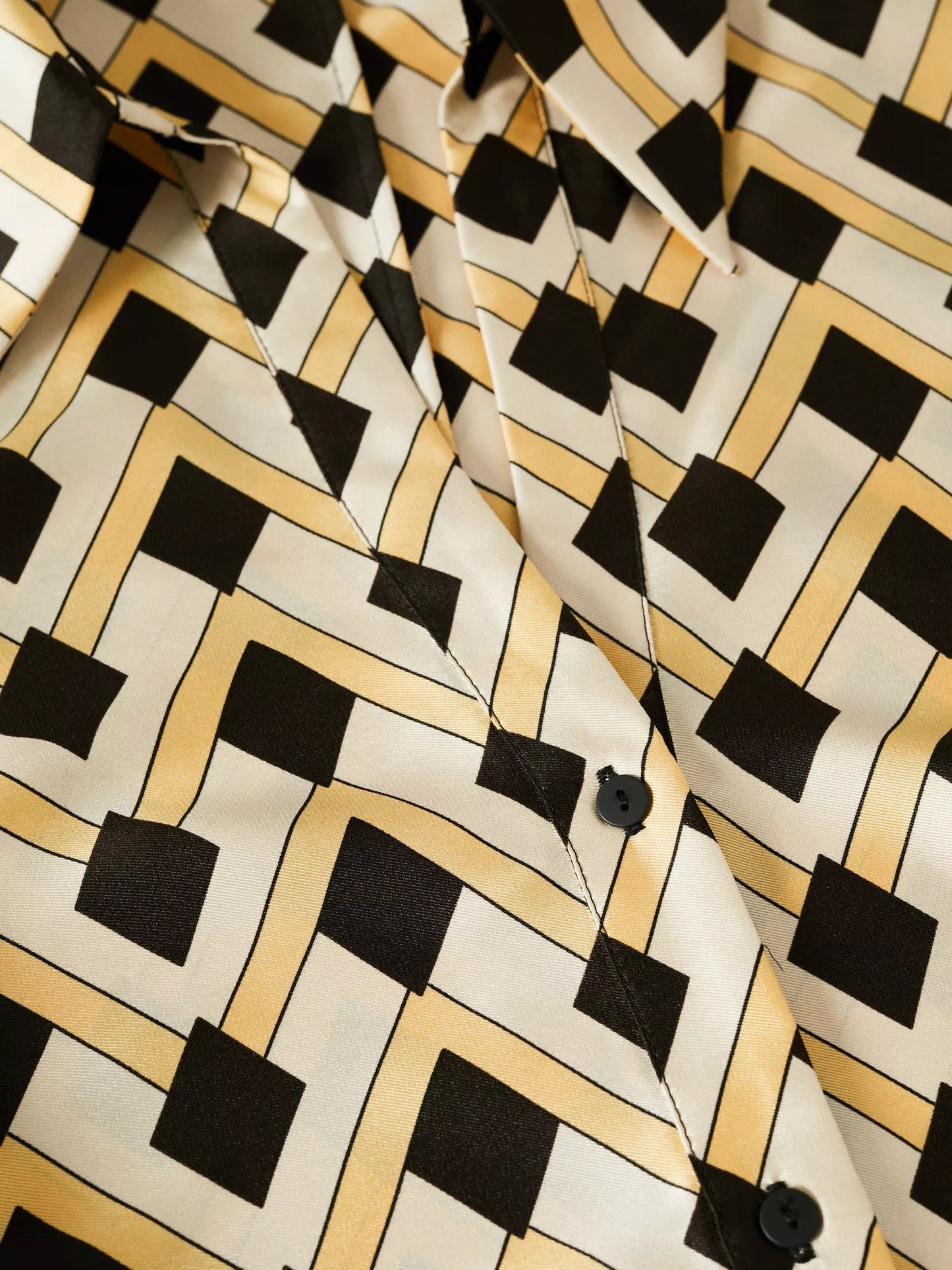 Golden Maze Satin Shirt Dress – Black & Gold