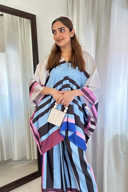 Azure Striped Kaftan Set – Modern Elegance in Motion