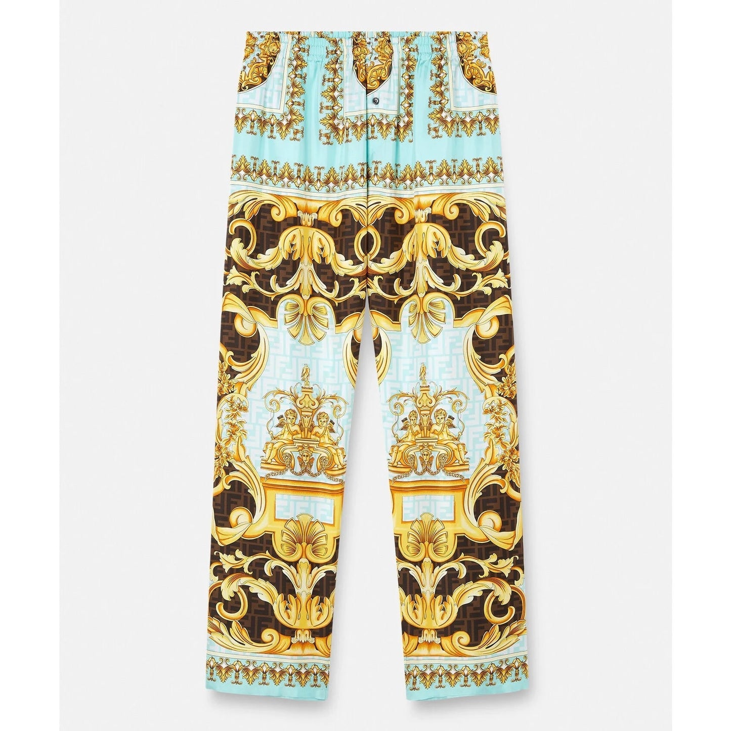 Baroque Luxe Satin Co-ord Set – Turquoise & Gold