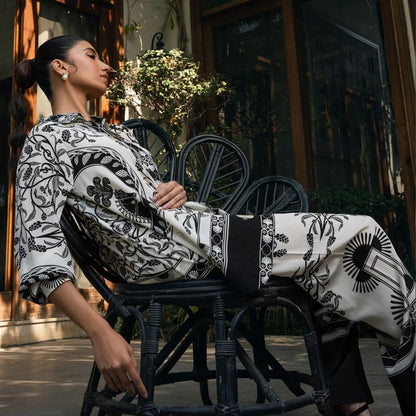 Ethereal Noir Printed Co-ord Set – Black & White Elegance