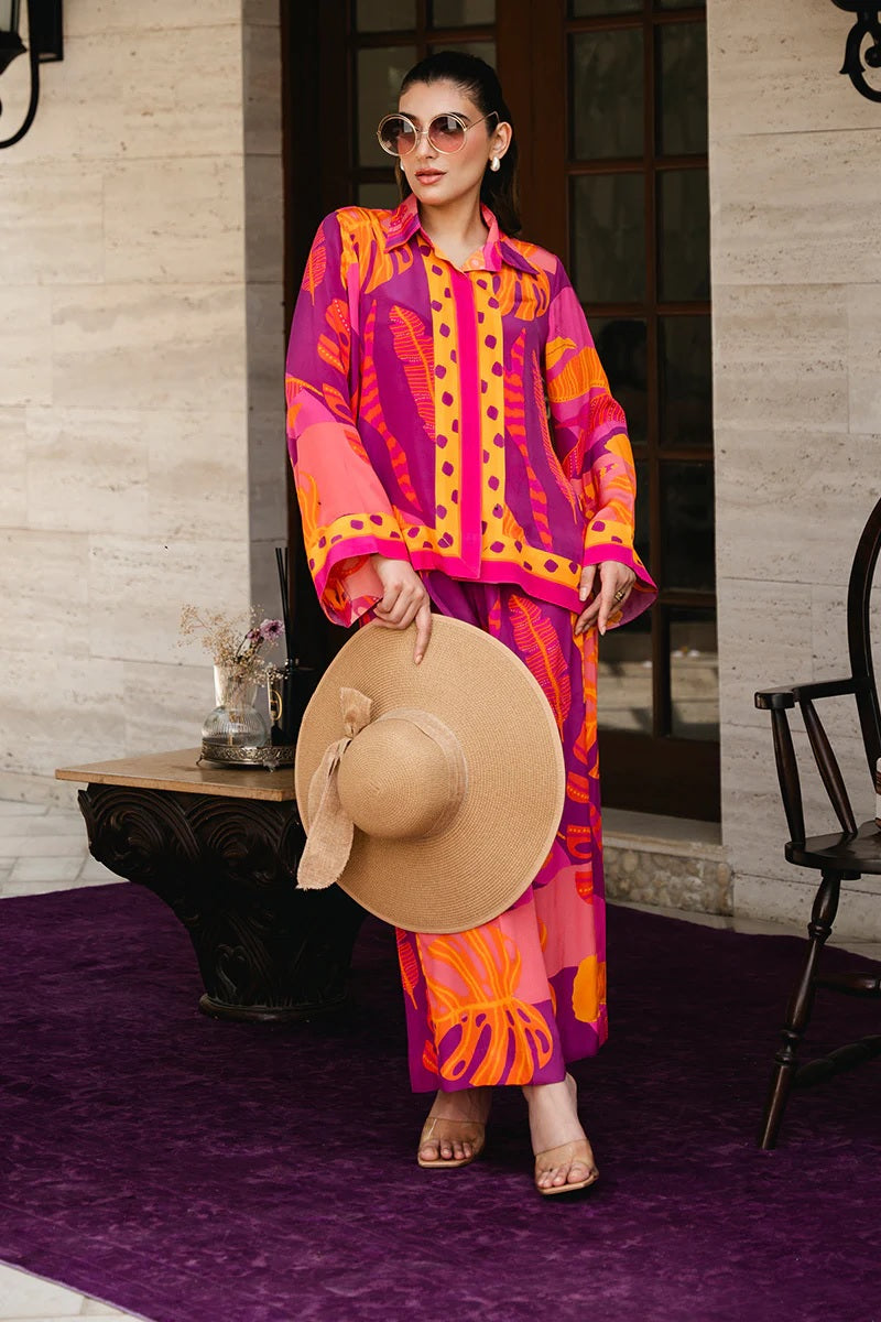 Crimson Tropic Printed Co-ord Set – Fuchsia & Tangerine