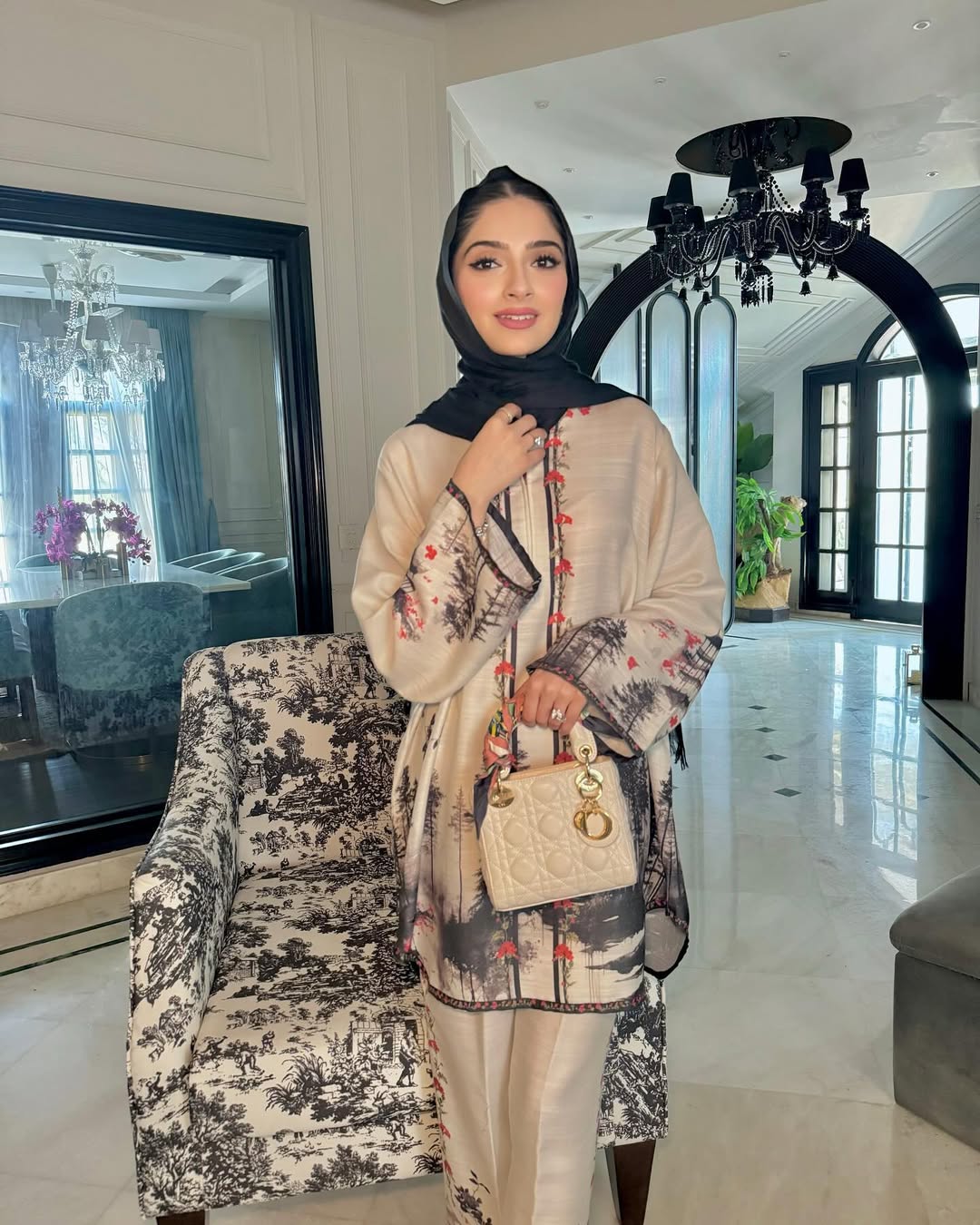 Mystic Forest Co-ord Set – Ivory with Monochrome Nature Print