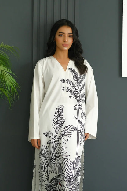 Eden Noir Co-ord Set – White with Black Botanical Print