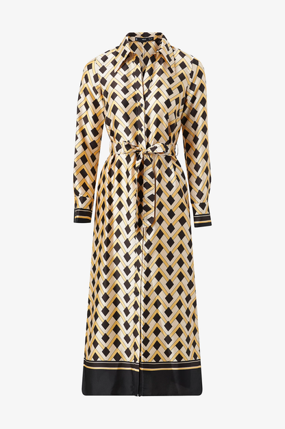 Golden Maze Satin Shirt Dress – Black & Gold