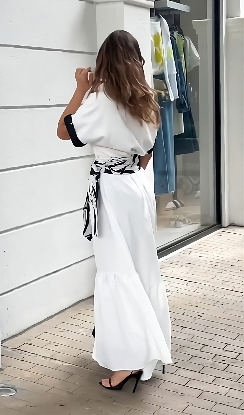 Monochrome Bloom Belted Maxi Shirt Dress – Black & White