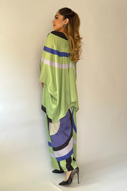 Green Aurora Silk Co-ord Set – Luxe Geometric Chic