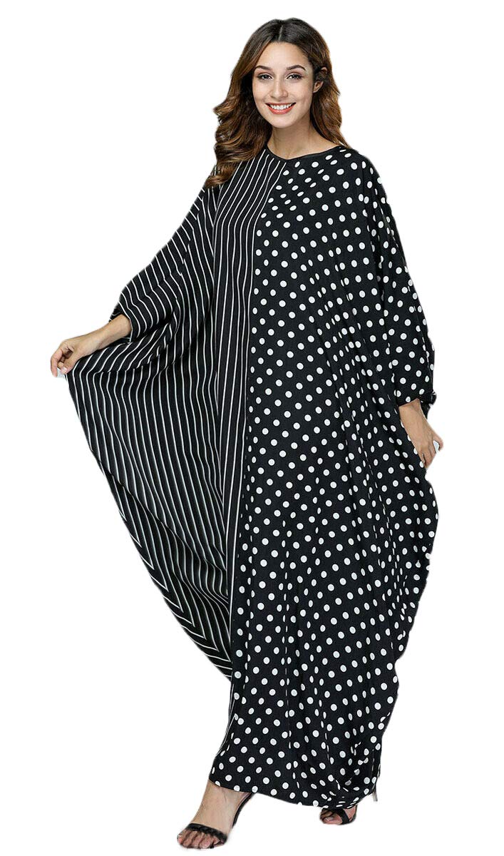 Stylish Polka Dot & Stripe Print Oversized Kaftan