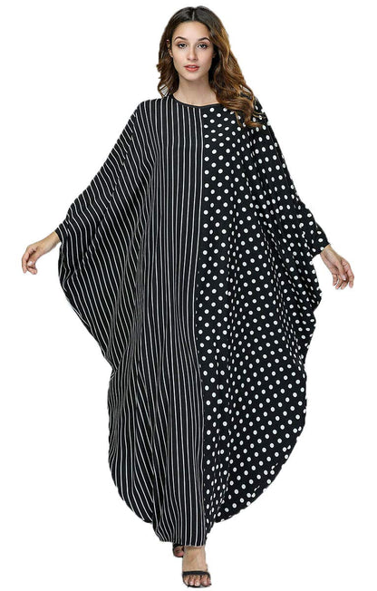 Stylish Polka Dot & Stripe Print Oversized Kaftan