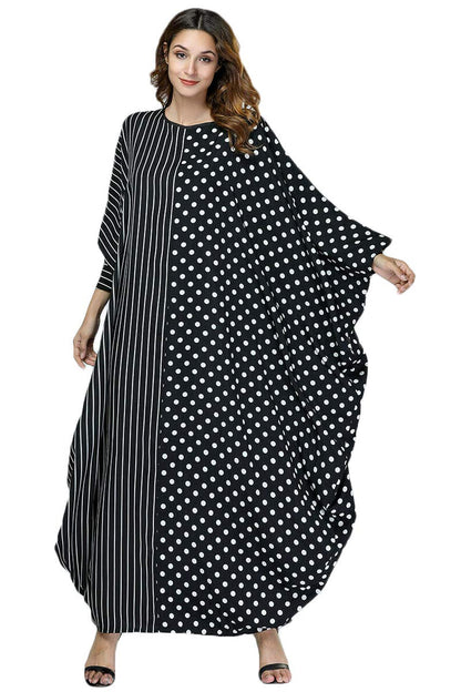 Stylish Polka Dot & Stripe Print Oversized Kaftan
