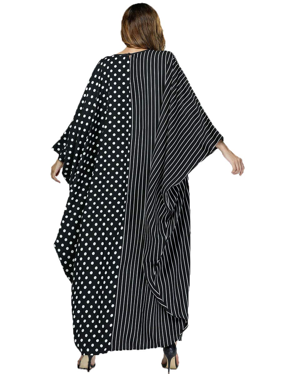 Stylish Polka Dot & Stripe Print Oversized Kaftan
