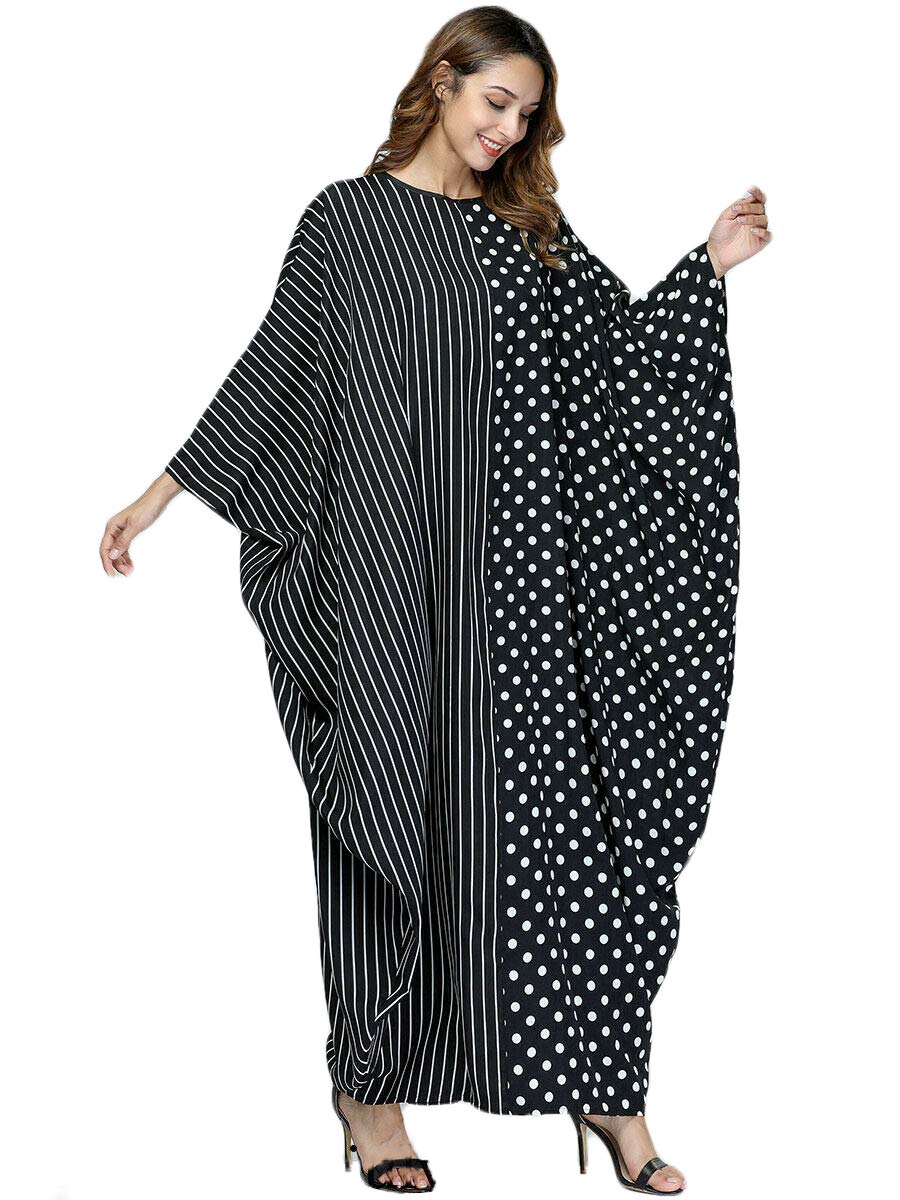 Stylish Polka Dot & Stripe Print Oversized Kaftan
