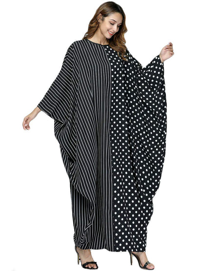 Stylish Polka Dot & Stripe Print Oversized Kaftan