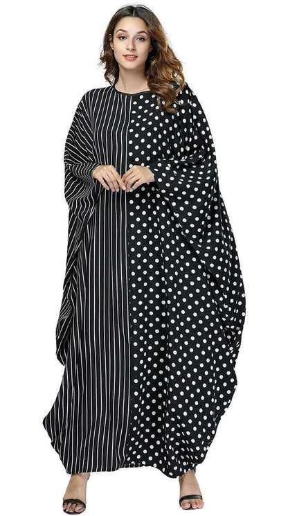Stylish Polka Dot & Stripe Print Oversized Kaftan