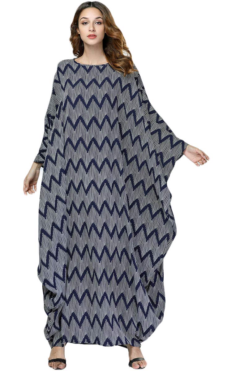 Chic Zigzag Print Oversized Kaftan