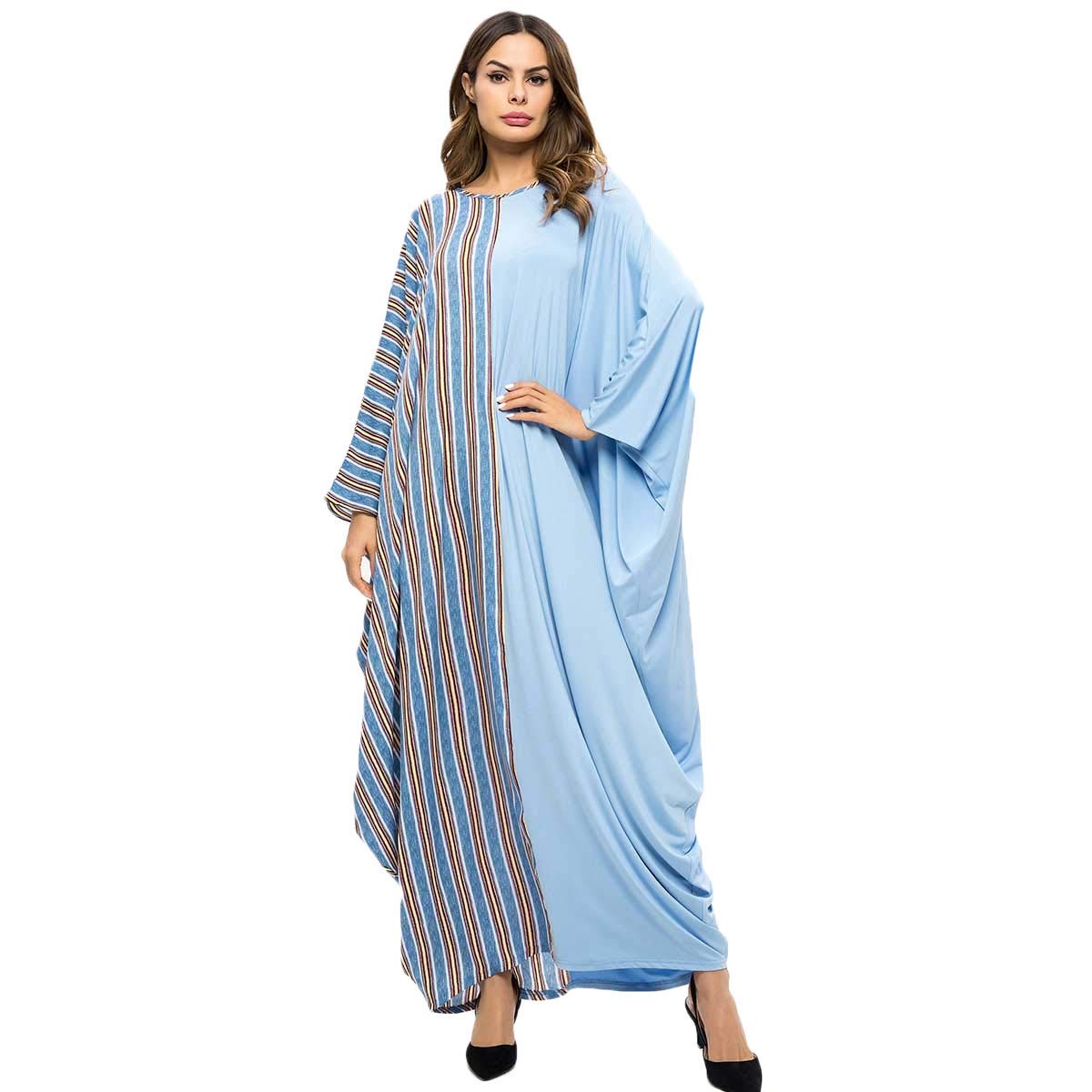 Elegant Sky Blue Dual Pattern Oversized Kaftan