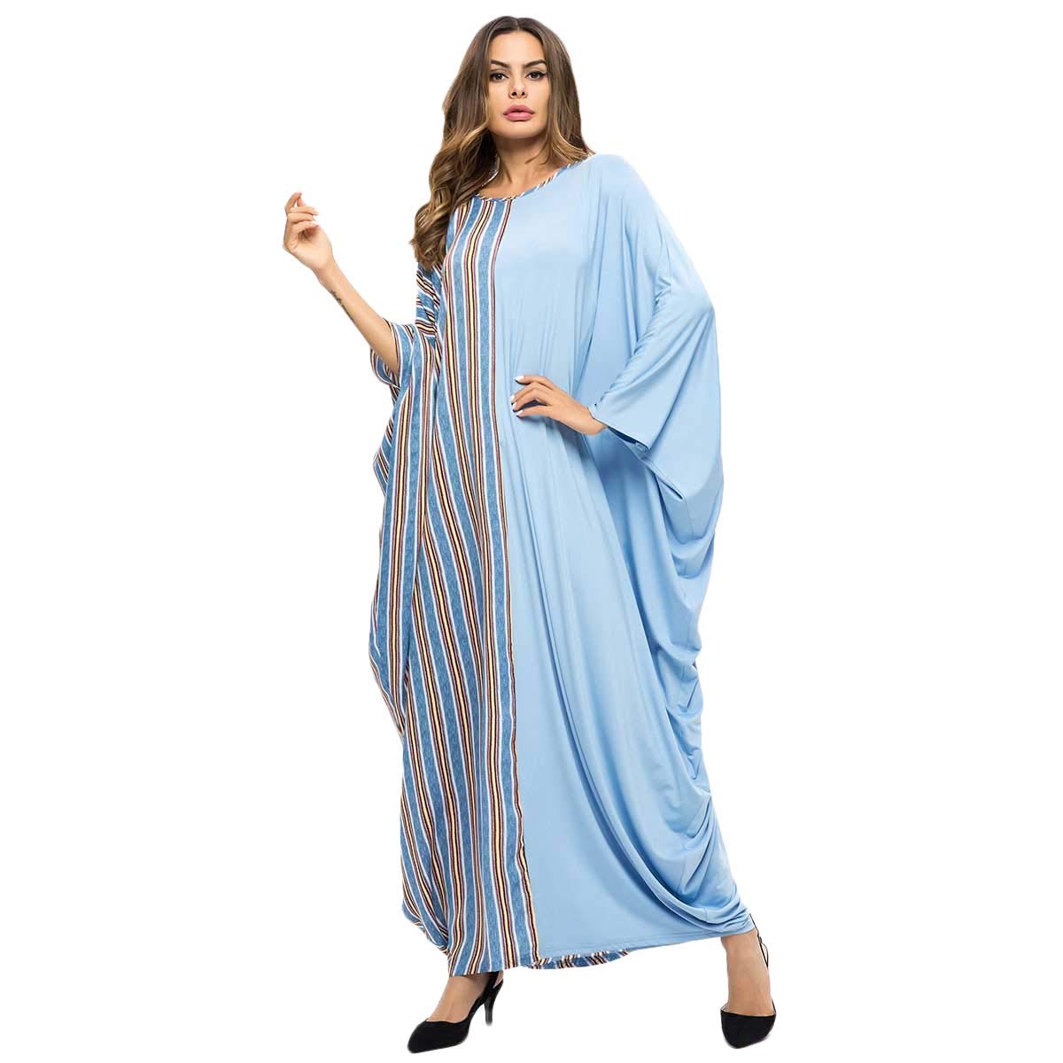Elegant Sky Blue Dual Pattern Oversized Kaftan