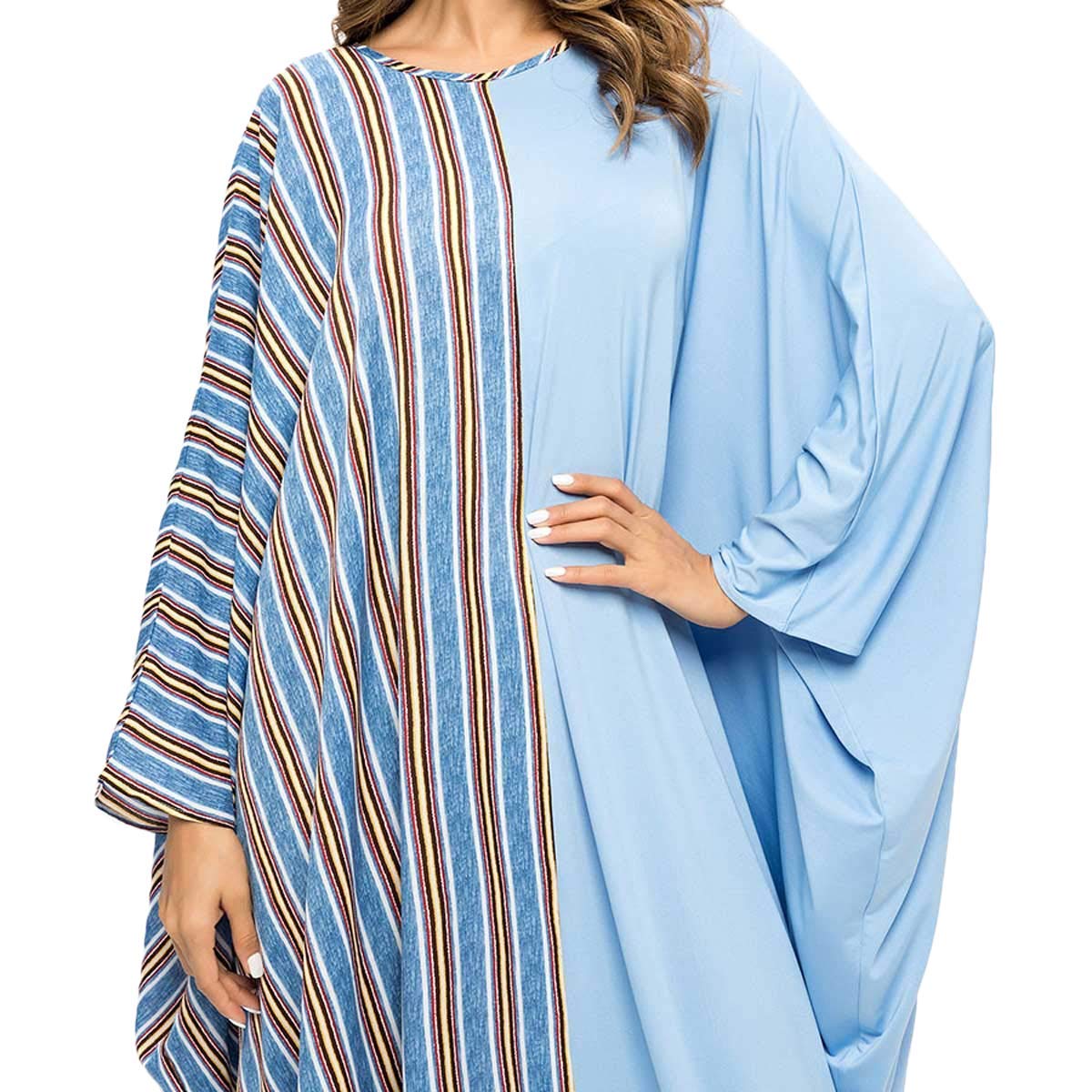 Elegant Sky Blue Dual Pattern Oversized Kaftan
