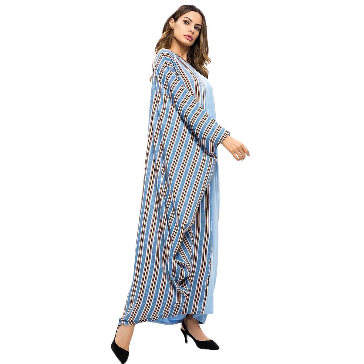 Elegant Sky Blue Dual Pattern Oversized Kaftan