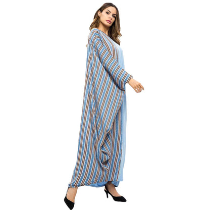 Elegant Sky Blue Dual Pattern Oversized Kaftan